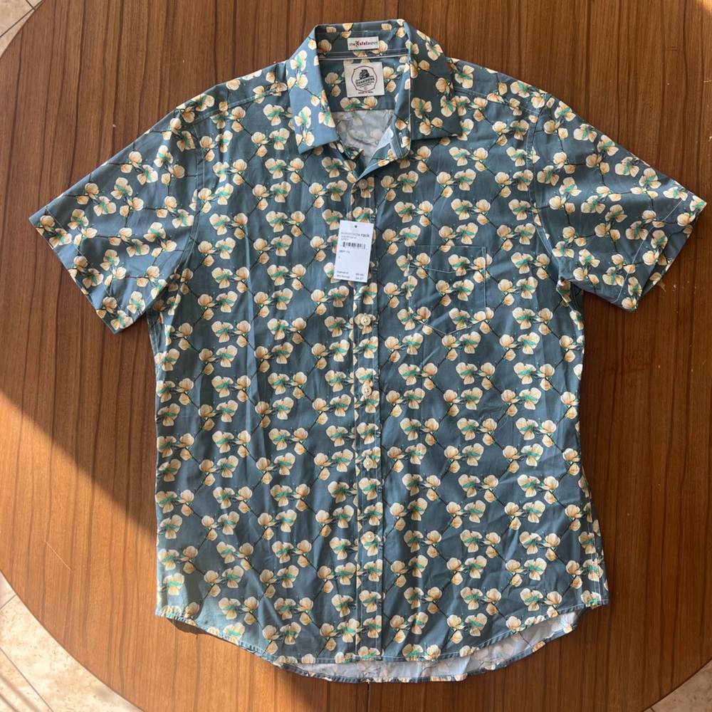 Kennington LTD Floral Gray and Yellow Men's Shirt Large